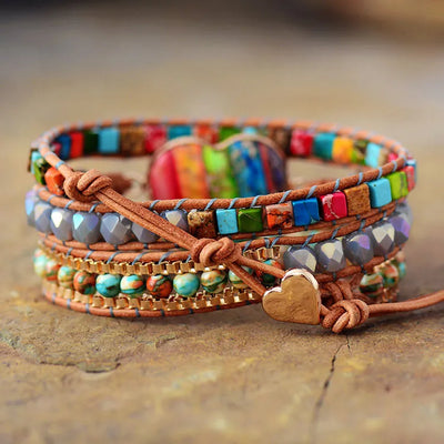 Pulsera Multicapa con Corazón de Piedra Imperial