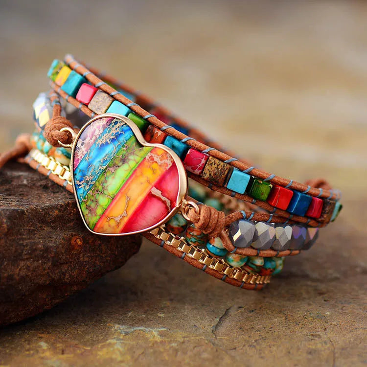 Pulsera Multicapa con Corazón de Piedra Imperial