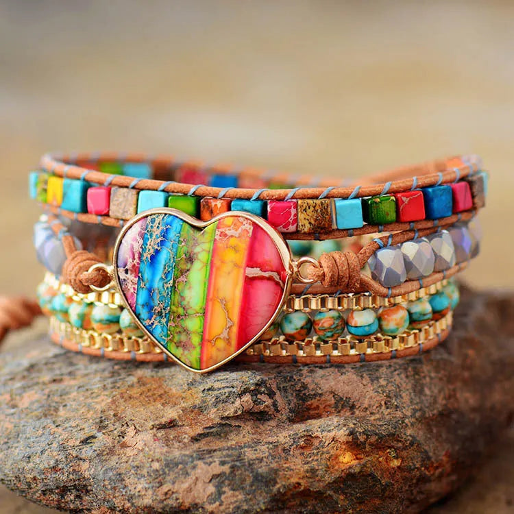 Pulsera Multicapa con Corazón de Piedra Imperial
