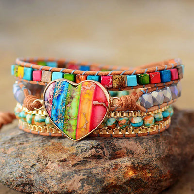 Pulsera Multicapa con Corazón de Piedra Imperial