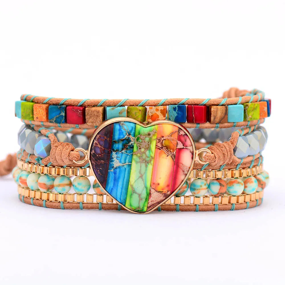 Pulsera Multicapa con Corazón de Piedra Imperial