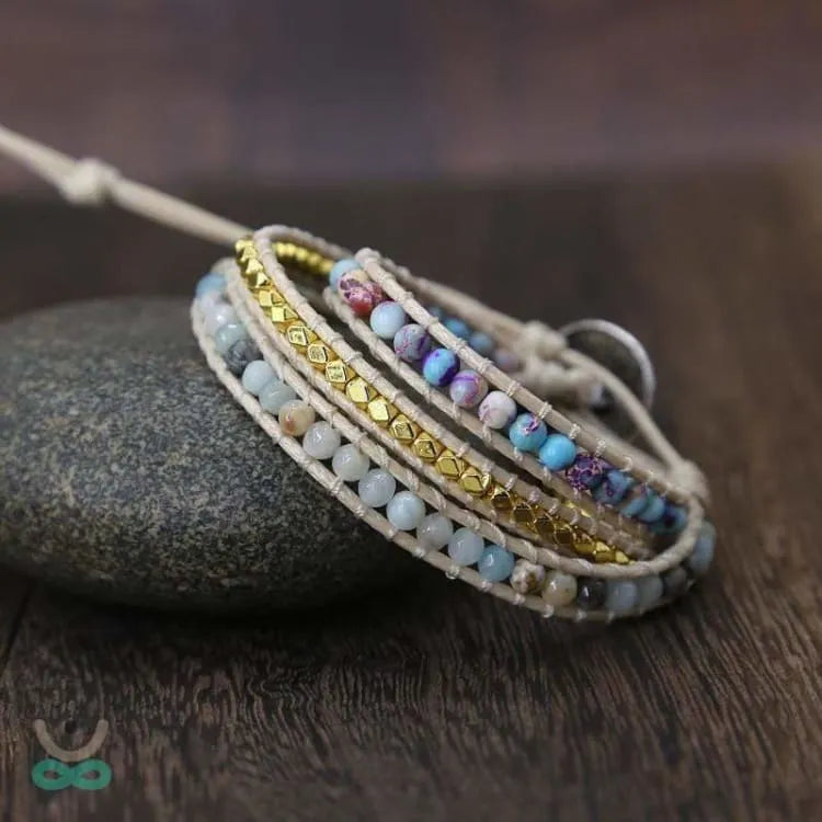 Pulsera ajustable en turquesa y piedra amazonita