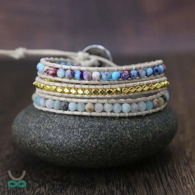 Pulsera ajustable en turquesa y piedra amazonita