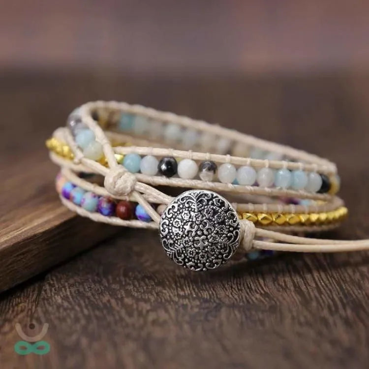 Pulsera ajustable en turquesa y piedra amazonita