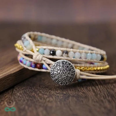 Pulsera ajustable en turquesa y piedra amazonita