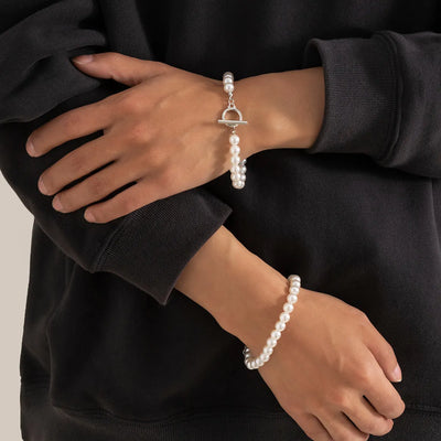 Pulsera de 2 piezas de perlas blancas para hombres