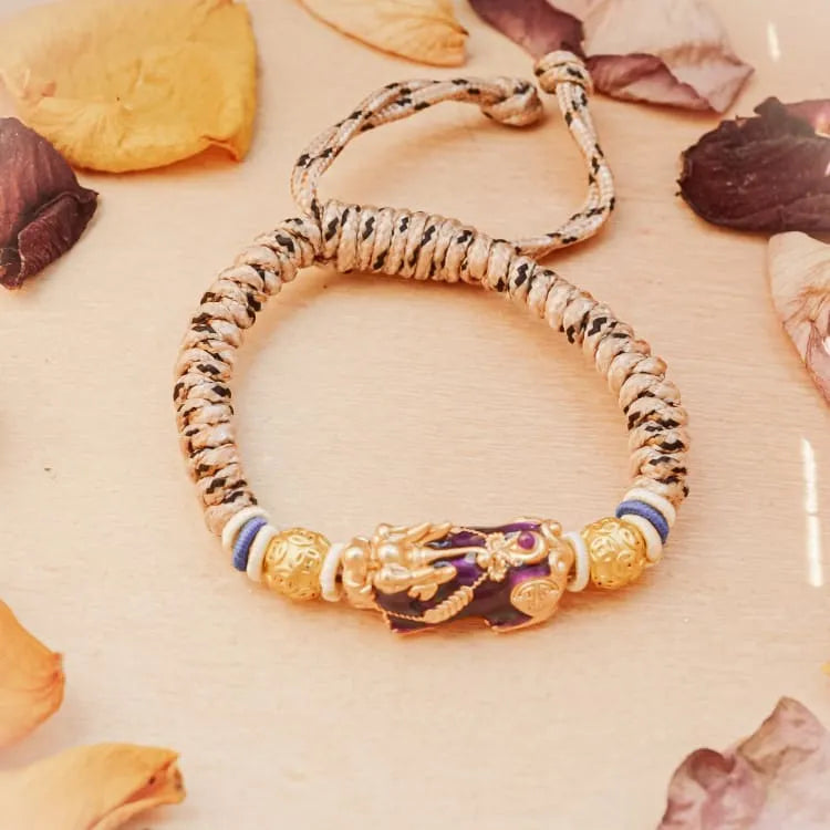 Pulsera de Coraje Budista con Pi Yao y Obsidiana – Protección, Riqueza y Transformación Personal