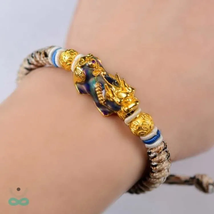 Pulsera de Coraje Budista con Pi Yao y Obsidiana – Protección, Riqueza y Transformación Personal