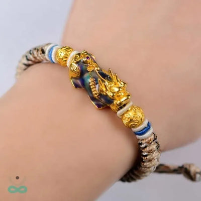 Pulsera de Coraje Budista con Pi Yao y Obsidiana – Protección, Riqueza y Transformación Personal