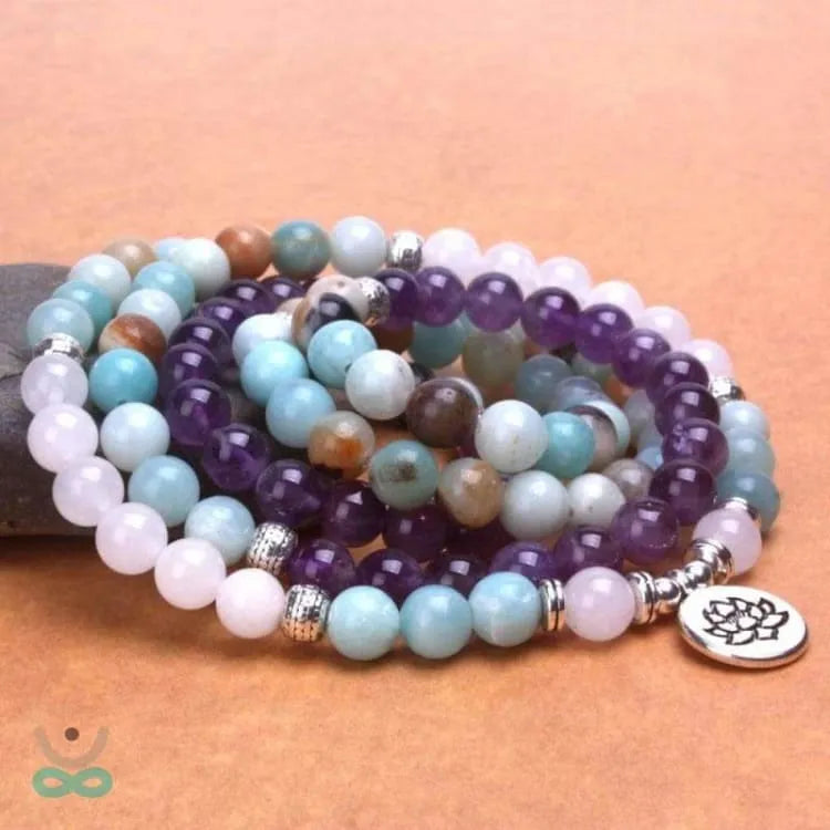 Pulsera de Cuarzo Rosa Mala / Amatista / Amazonita