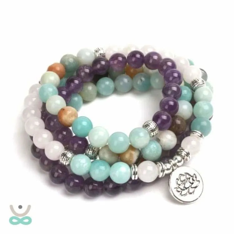 Pulsera de Cuarzo Rosa Mala / Amatista / Amazonita