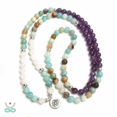 Pulsera de Cuarzo Rosa Mala / Amatista / Amazonita