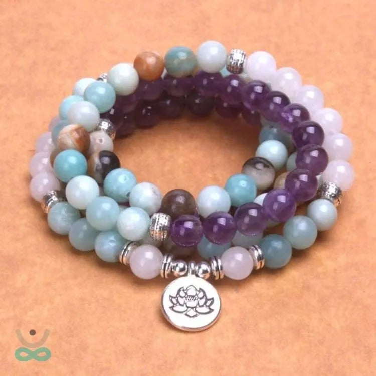 Pulsera de Cuarzo Rosa Mala / Amatista / Amazonita