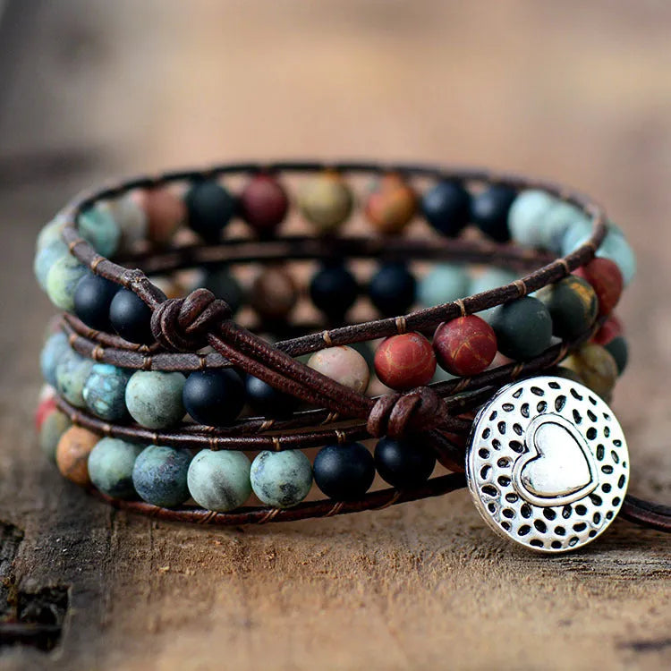 Pulsera de Cuero Artesanal con Piedras Esmeriladas: Equilibrio y Estilo en tu Vida