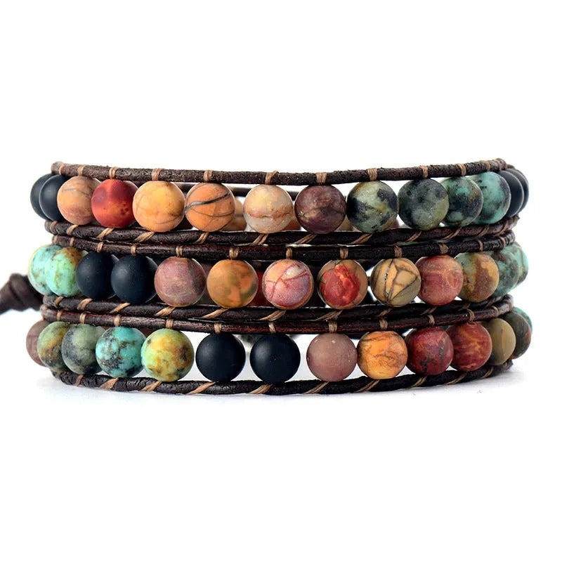 Pulsera de Cuero Artesanal con Piedras Esmeriladas: Equilibrio y Estilo en tu Vida