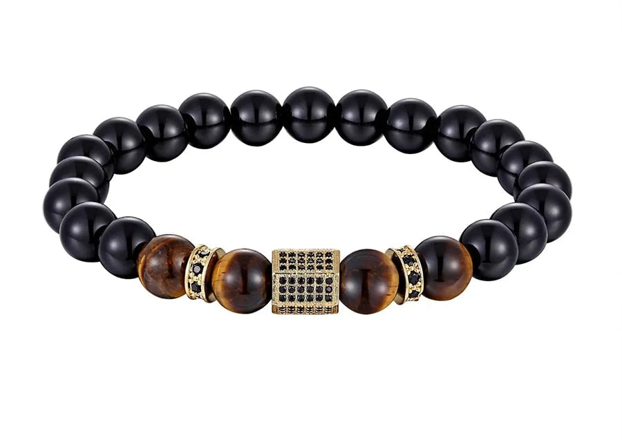 Pulsera de bolas de piedra de ónix para hombre