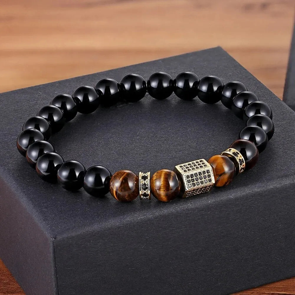 Pulsera de bolas de piedra de ónix para hombre