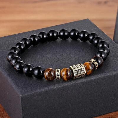 Pulsera de bolas de piedra de ónix para hombre