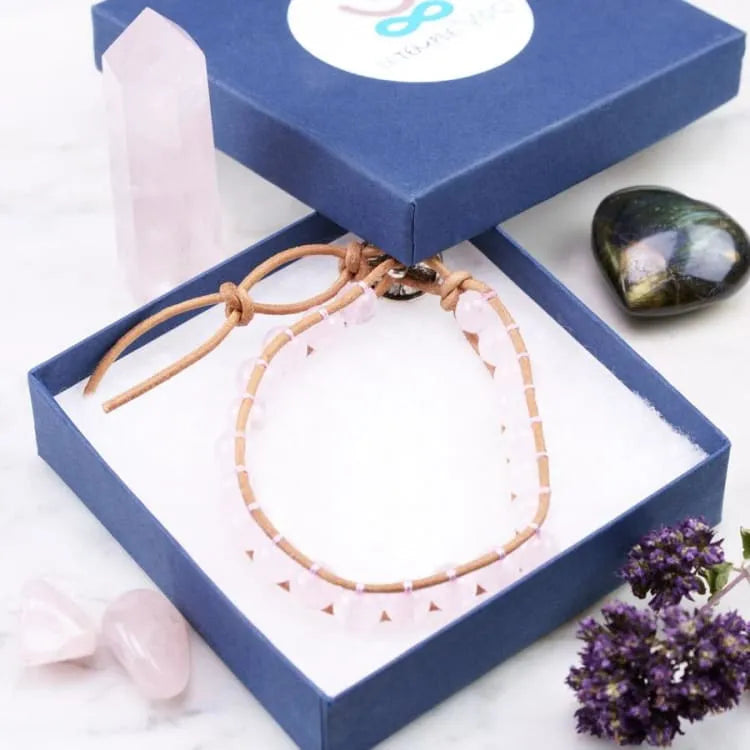 Pulsera de cuarzo rosa ajustable