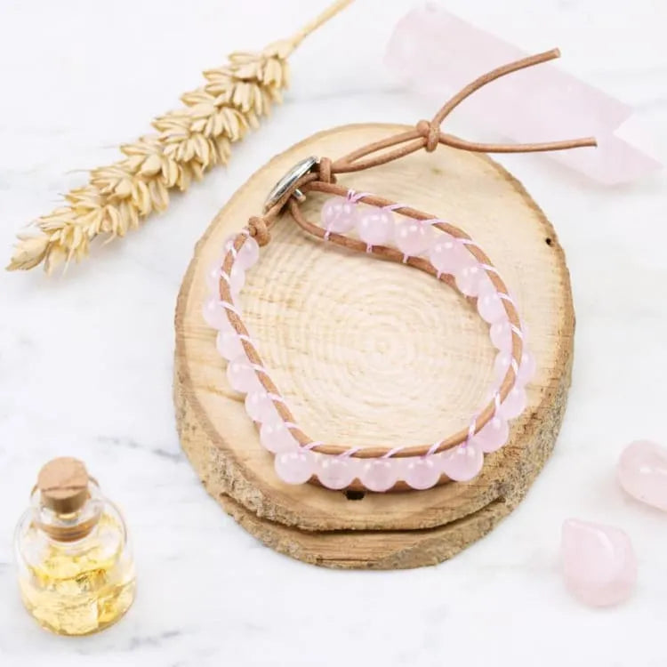 Pulsera de cuarzo rosa ajustable