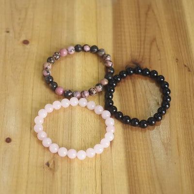 Pulsera de cuarzo rosa de 3 piezas
