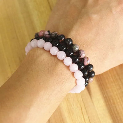 Pulsera de cuarzo rosa de 3 piezas