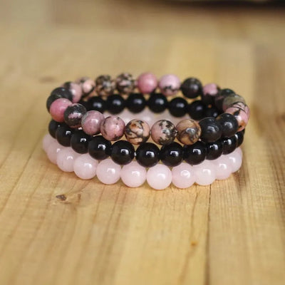 Pulsera de cuarzo rosa de 3 piezas
