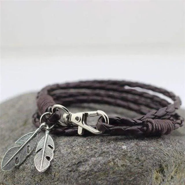 Pulsera de cuero de plumas de ángel