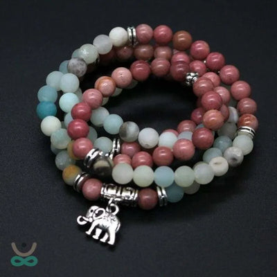 Pulsera de elefante mala en amazonita y piedra de rodonita.
