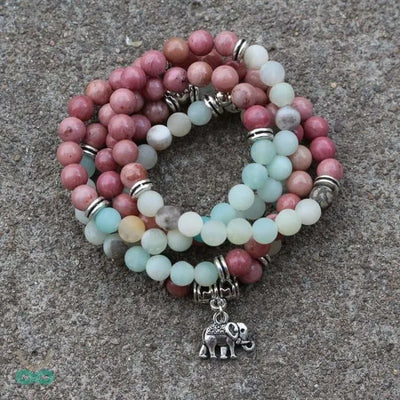 Pulsera de elefante mala en amazonita y piedra de rodonita.