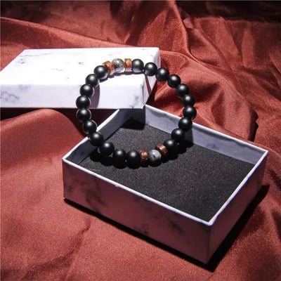 Pulsera de hombre de perlas de lava y obsidiana