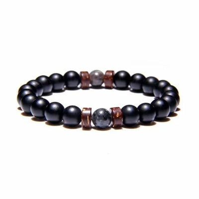 Pulsera de hombre de perlas de lava y obsidiana