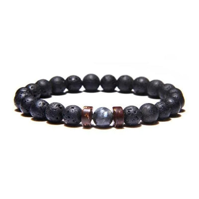 Pulsera de hombre de perlas de lava y obsidiana