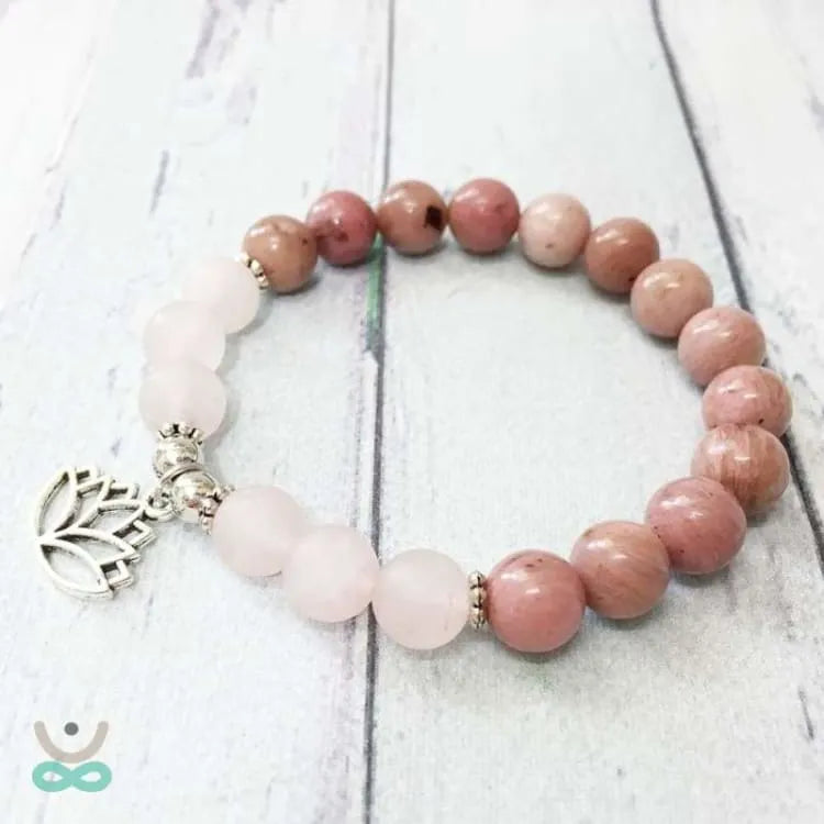Pulsera de loto en rodonita y cuarzo rosa