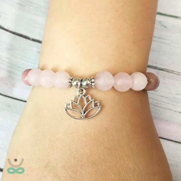 Pulsera de loto en rodonita y cuarzo rosa