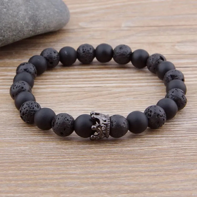 Pulsera de pareja con piedra de lava y ónix mate