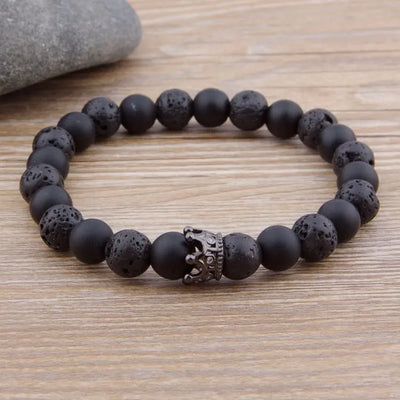 Pulsera de pareja con piedra de lava y ónix mate