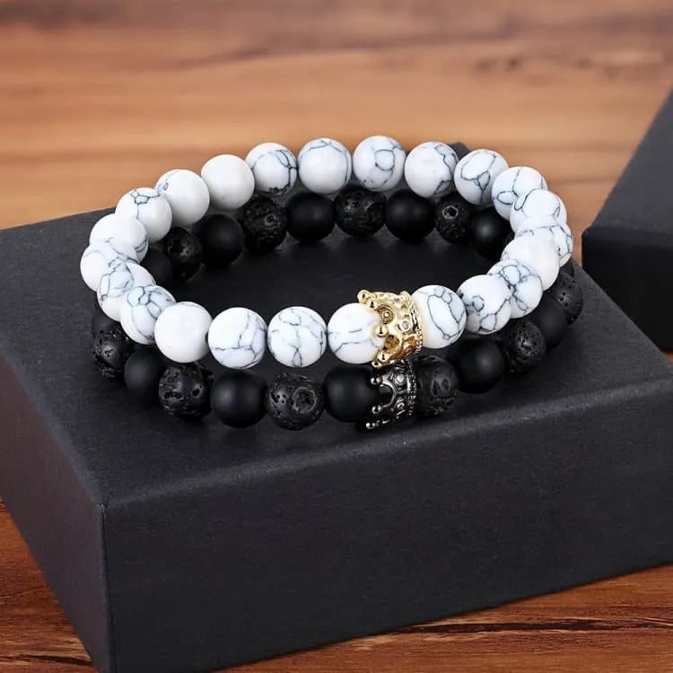 Pulsera de pareja con piedra de lava y ónix mate