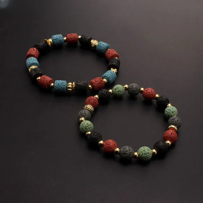 Pulsera de piedra de lava colorida estilo bohemio