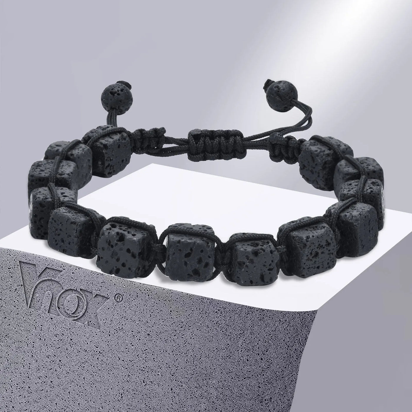 Pulsera de piedra de lava con cuadrados geométricos