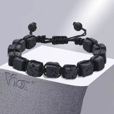 Pulsera de piedra de lava con cuadrados geométricos