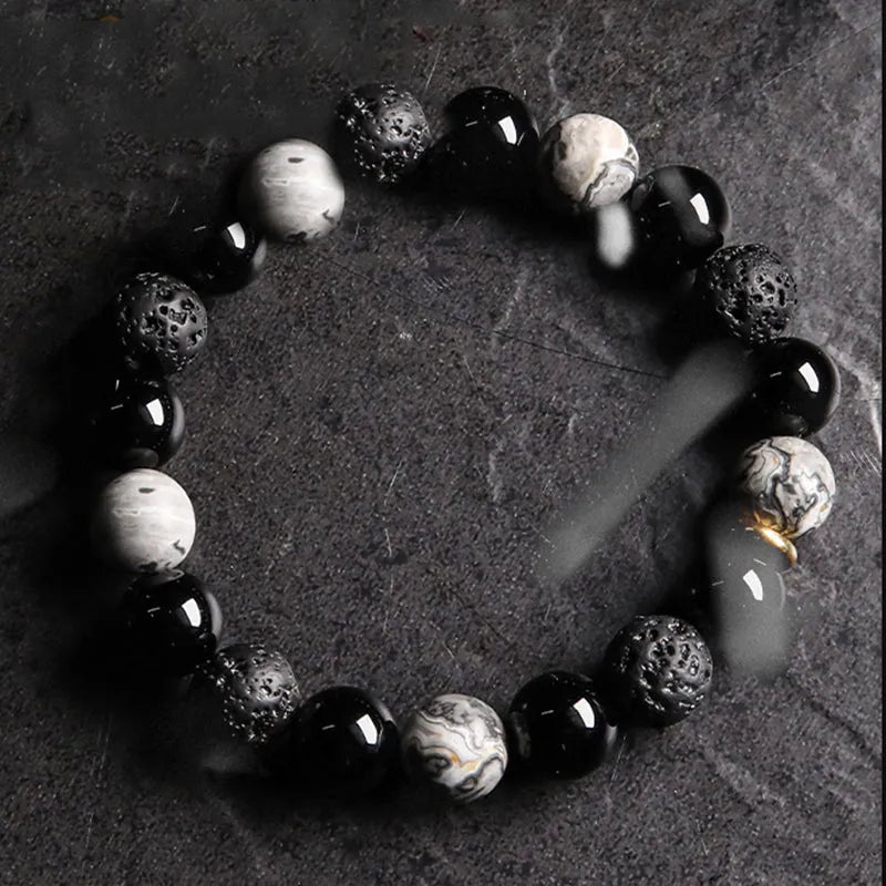 Pulsera de piedra de lava natural para hombre