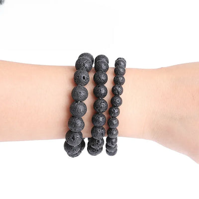Pulsera de piedra de lava negra para hombre