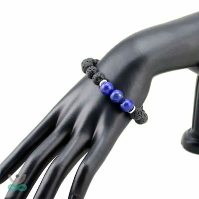 Pulsera de piedras de lava y perlas de lapislazuli