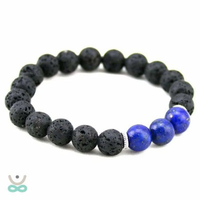 Pulsera de piedras de lava y perlas de lapislazuli
