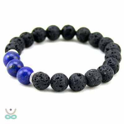 Pulsera de piedras de lava y perlas de lapislazuli
