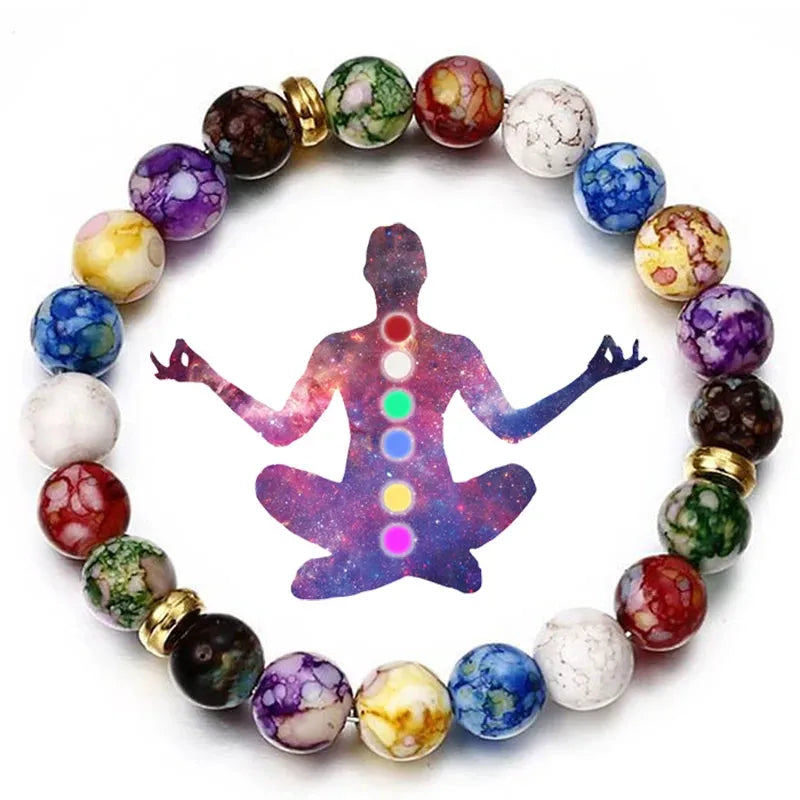 Pulsera de siete chakras con perlas de piedra natural