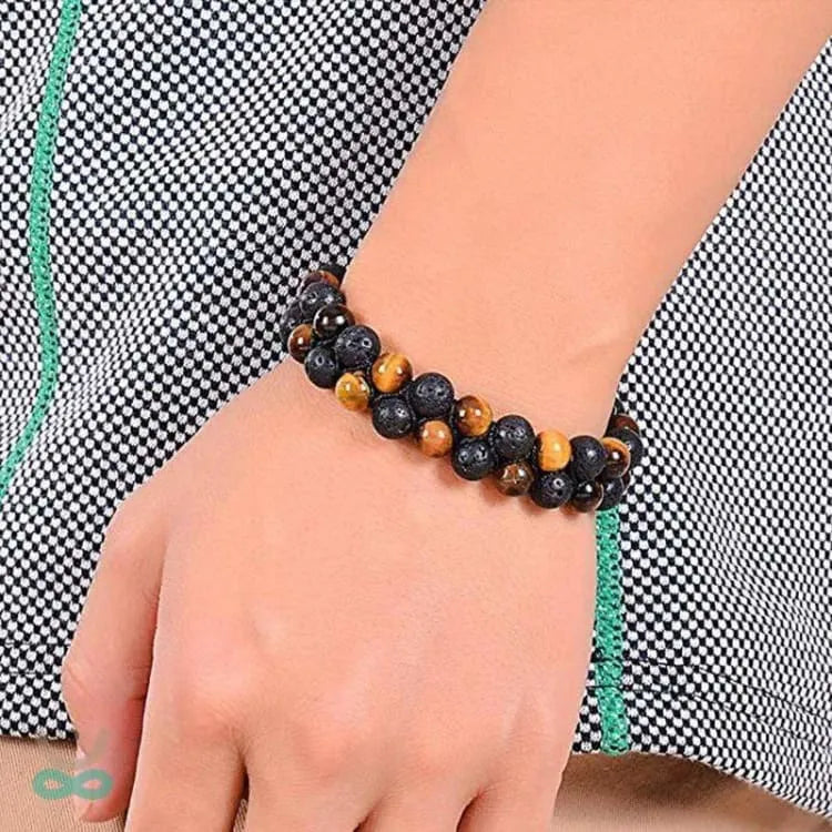 Pulsera doble de piedra de lava y ojo de tigre - Protección y energía renovadora