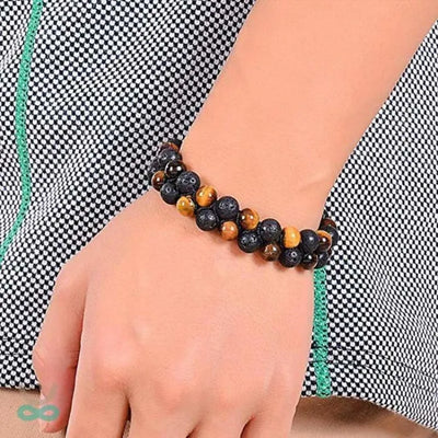 Pulsera doble de piedra de lava y ojo de tigre - Protección y energía renovadora