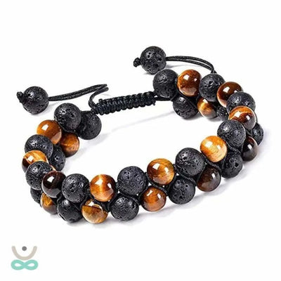 Pulsera doble de piedra de lava y ojo de tigre - Protección y energía renovadora